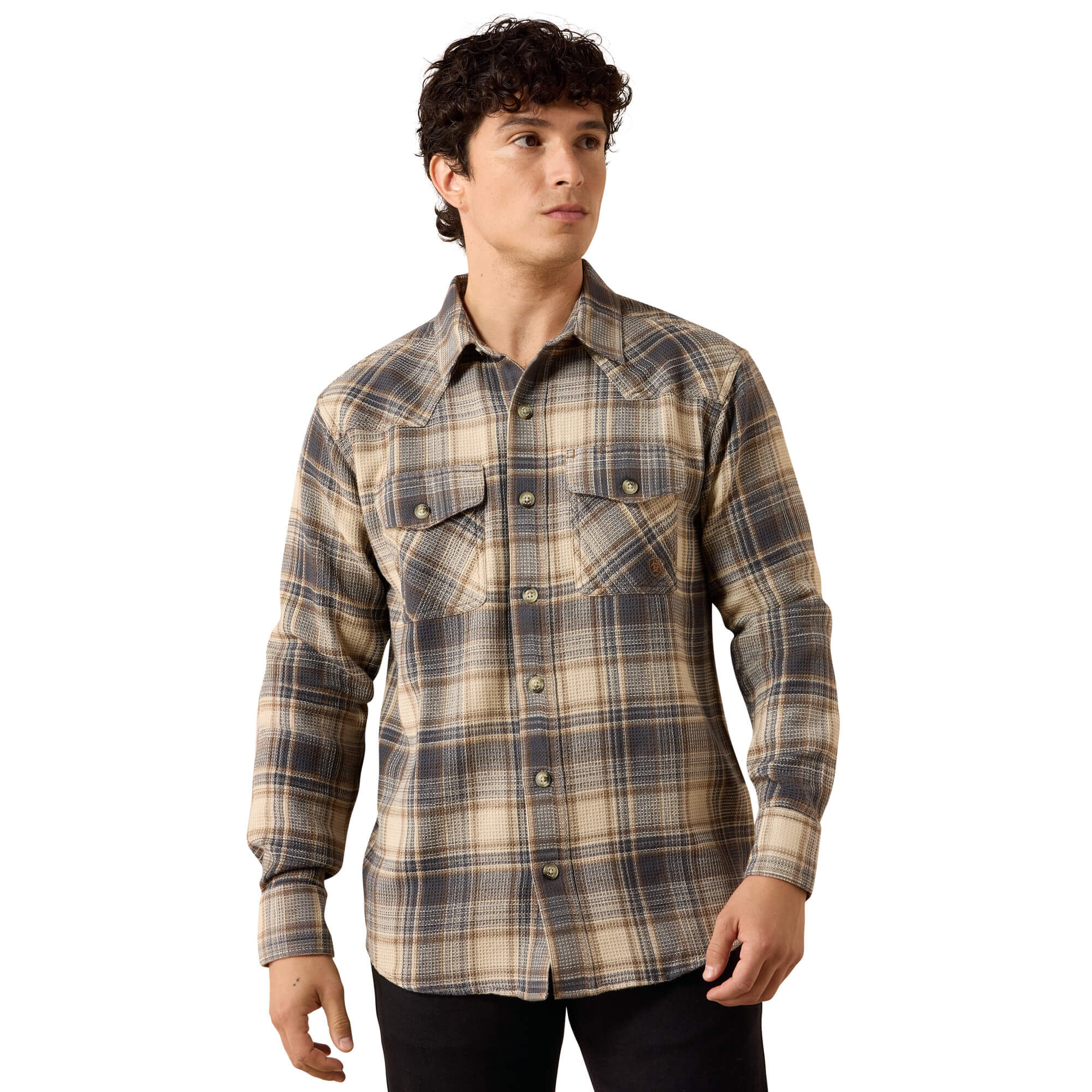 Retro Waffle Button Down Fitted Shirt