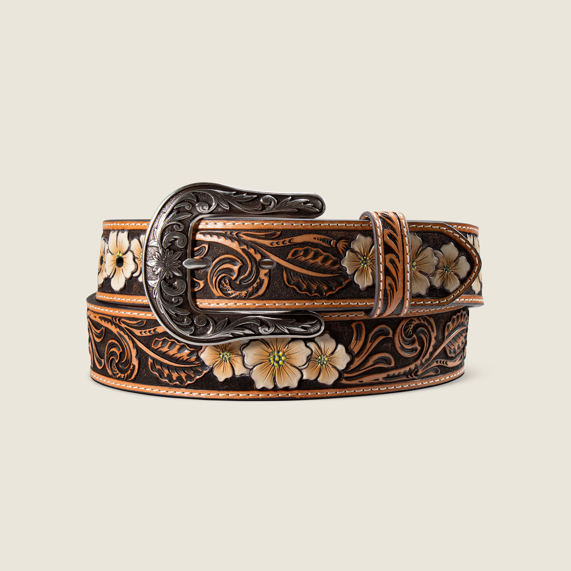 Floral Embossed Belt with Embossed Buckle